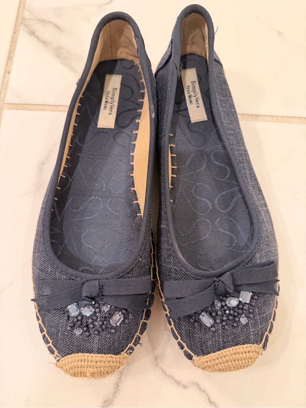 Simply Vera Vera Wang Navy Embellished Espadrille Flats with Bow - Picture 2 of 7